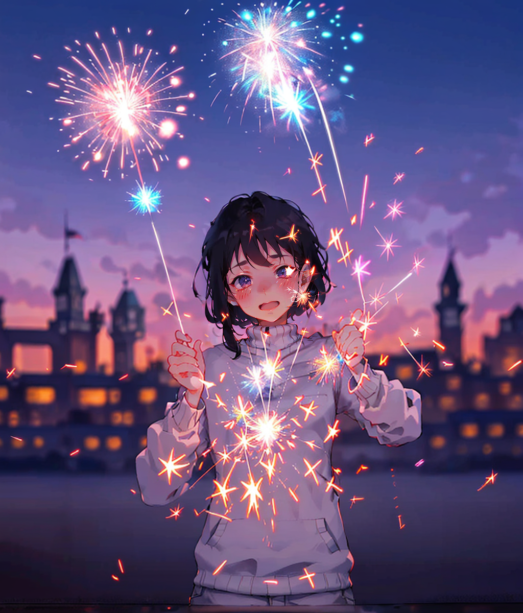 01408-1390210300-fireworks, sparkler, blurry, night, holding, 1girl, black hair, blurry background, sky, outdoors, solo, long sleeves, upper body.png